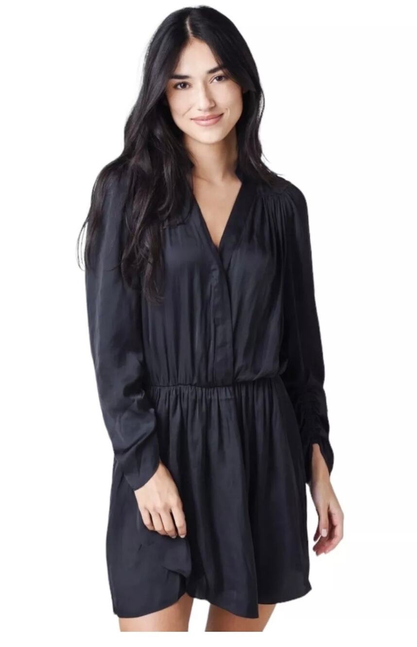 Zadig & Voltaire Reveal Satin Black Long Sleeve Mini Dress Size XS